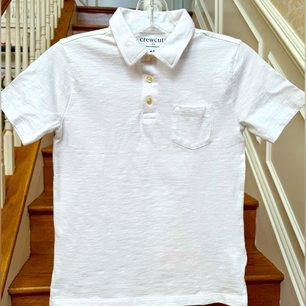 J.Crew crewcuts, bright white jersey polo with ivory buttons. New with tag!